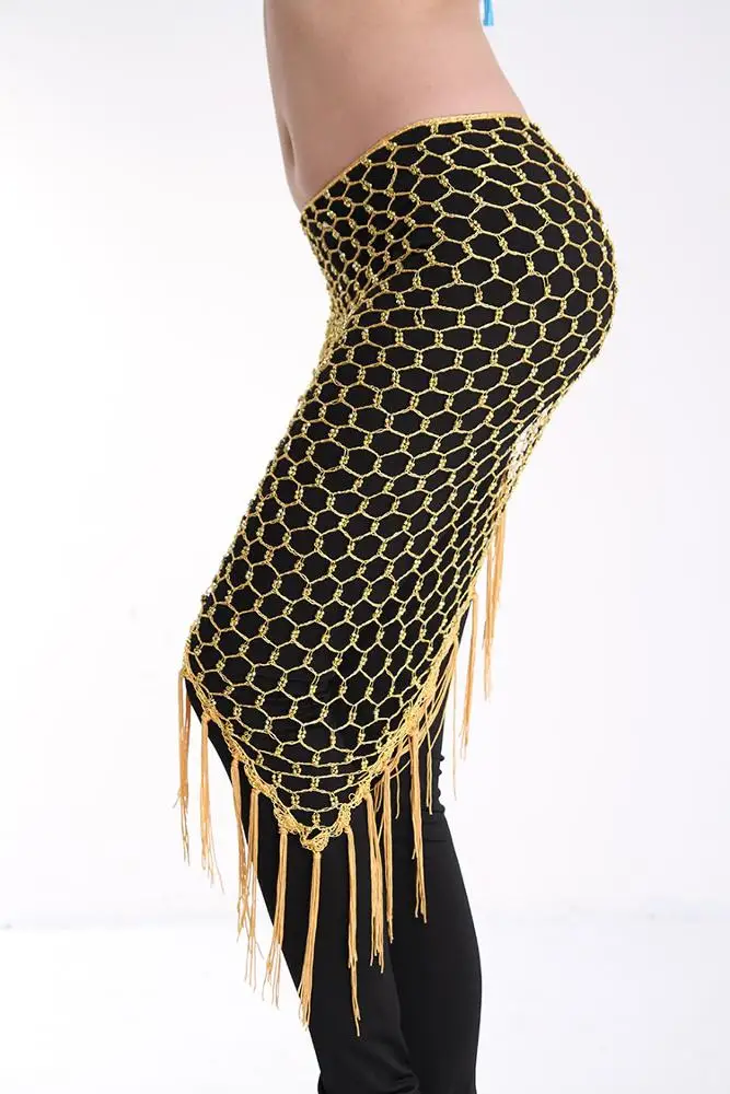 Belly Dance Triangle Belt Clothes Accessories Stretchy Net Crochet Beaded  Shawl Beads Belly Dance Hip Scarf