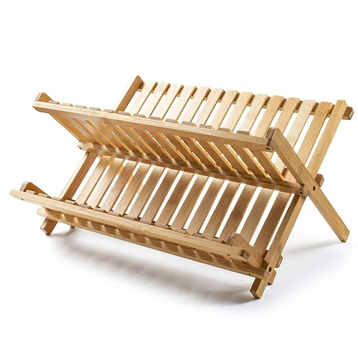 2021 kitchen accessories collapsible adjustable bamboo over sink cup cutlery folding dish drainer dr