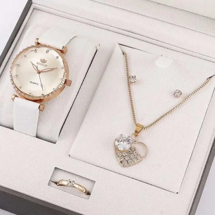 New PU Woman Watch Set Colorful Drop Pendants Earrings Bangle Jewelry Set for Women CD125