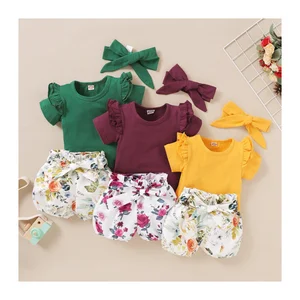 Long Sleeves and Short Sleeves Baby Romper Set Infant Clothing Broken Flowers 100% Cotton Baby Girls' Clothing Sets