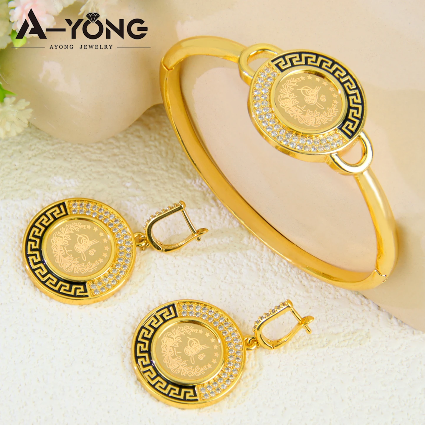 2024 Dubai 18k Gold Women Jewelry Set 4pcs Zircon Gift