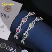 New Design Hip Hop Jewelry Pink Blue Green Diamond Men Bracelets Real 925 Sterling Silver Cuban Bracelet