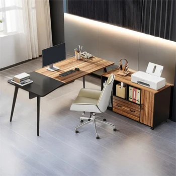 Modern Simple Wood Home Computer Desk Ceo Boss Manager Executive Office Table With Side Table And Cabinet