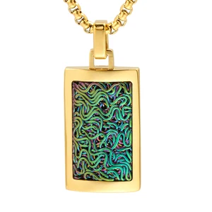 Tizti Minimalist Luxury for Men Twisted Wire Inlay Stainless Steel Jewelry Pendant Men's Necklaces Rectangular Blank Pendant