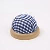 Blue and white plaid wood bottom