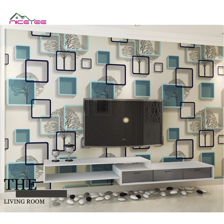 Beautiful Geometric Frame Tree Design Square Dekoration Wall Paper Wallpaper for Wall Deco