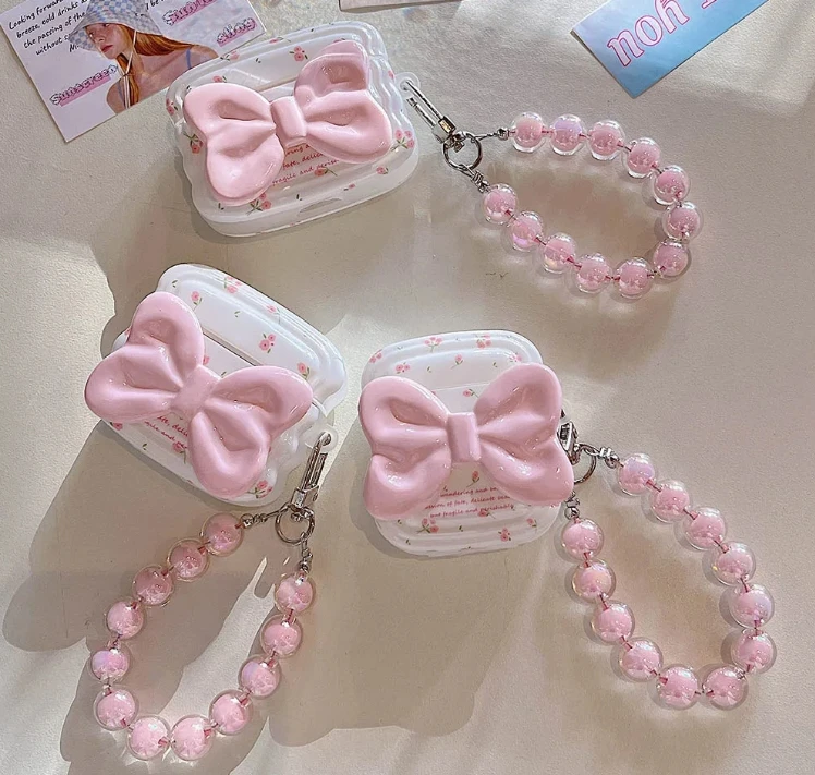 INS Pink 3D Bow Knot Fresh Flower Floral Case for Apple Airpods