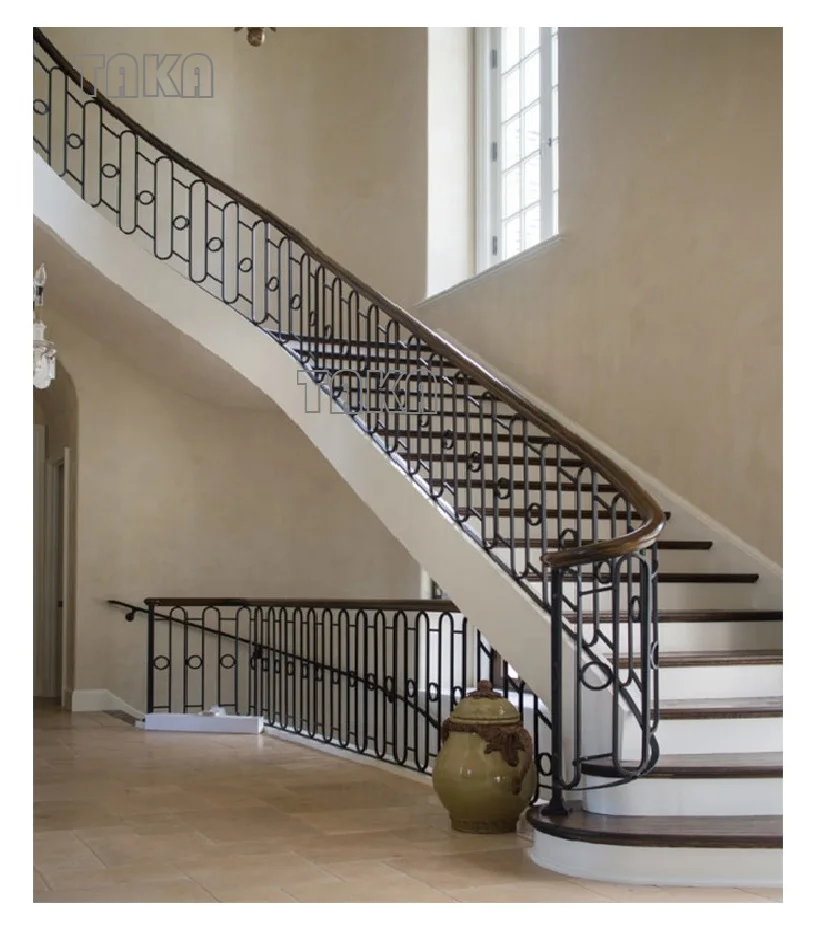 U-образная деревянная лестница из нержавеющей стали с коваными железными перилами балясинами обувь изогнутая