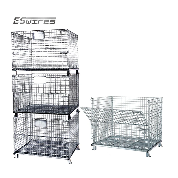 Square Box Zinc Mesh Metal Containers Japanese Folding Wire Basket Gas Cylinder Work Storage Transport Forklift Safety Cage