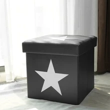 Faux Leather Square Foldable Toy Storage Stools Small Storage Seat Storage Ottoman