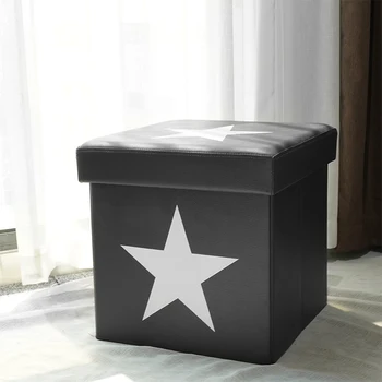 Faux Leather Square Foldable Toy Storage Stools Small Storage Seat Storage Ottoman