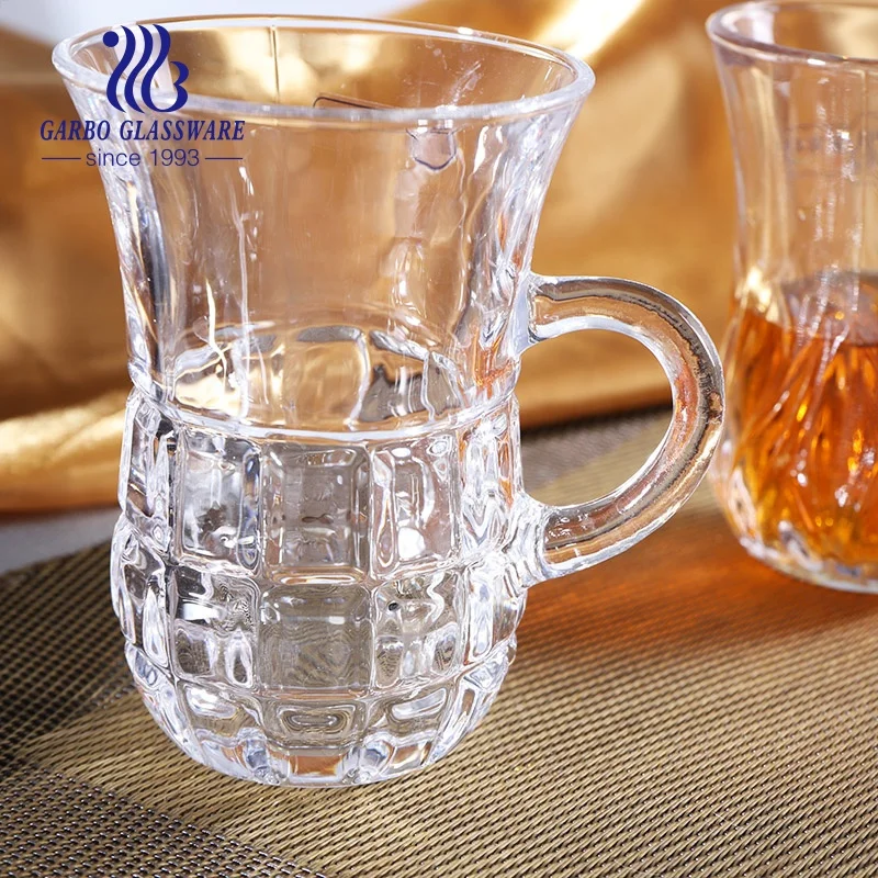 Small Glass Mug with Three Foot Glass Tea Cup with Handle for Arabic  Markets Standed Tea Glass - China Glass Tea Cup and Glass Coffee Mug price