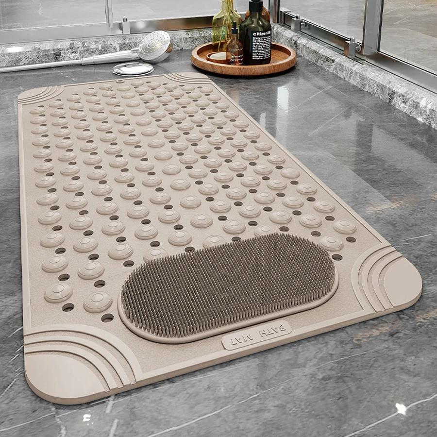 Non-slip Bath Mat PVC Safe Luxury Shower Mat Drain Hole Creative Massage Foot Bath Mat Easy to Clean Bathroom Carpet