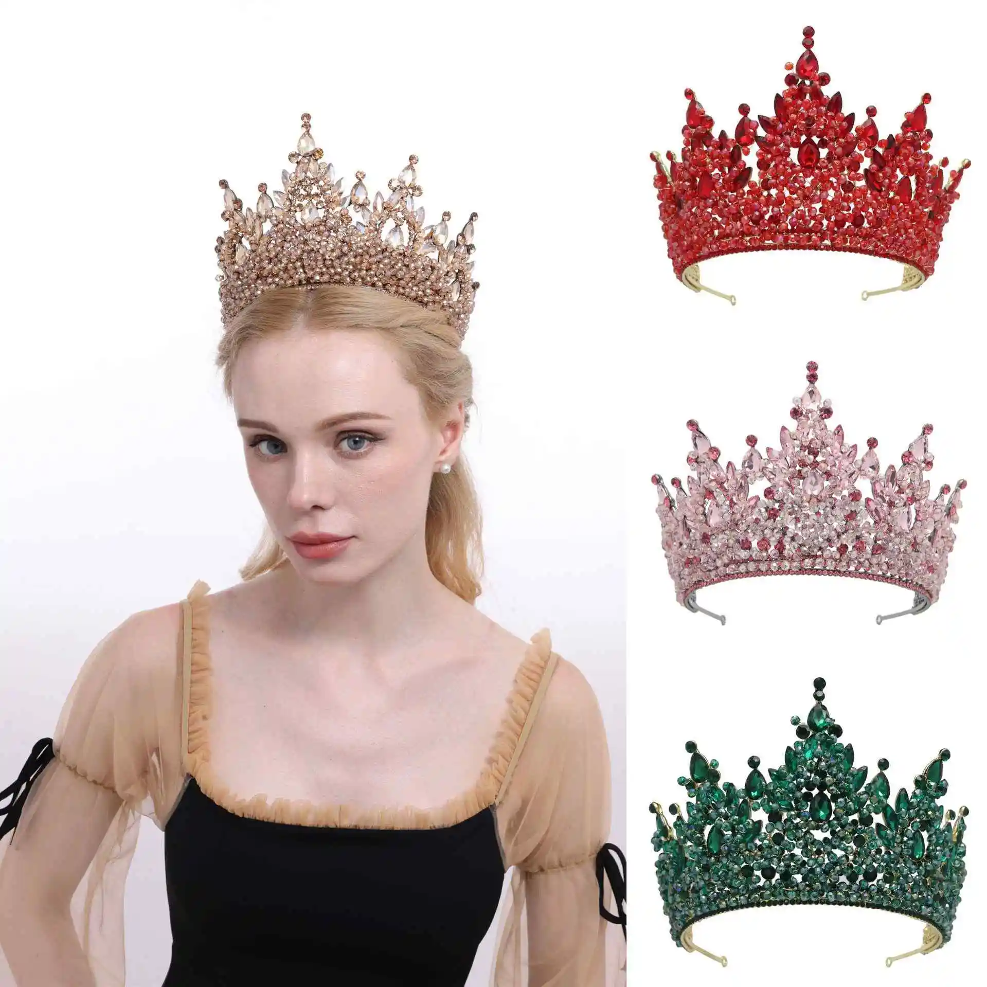 Elegant Handmade Crystal Beads Wedding Tiara Green Blue Red  display picture 1