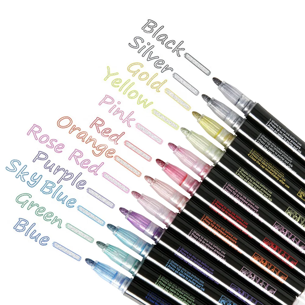 12 Colors Doodle Dazzle Markers, Outline Metallic Markers Pens