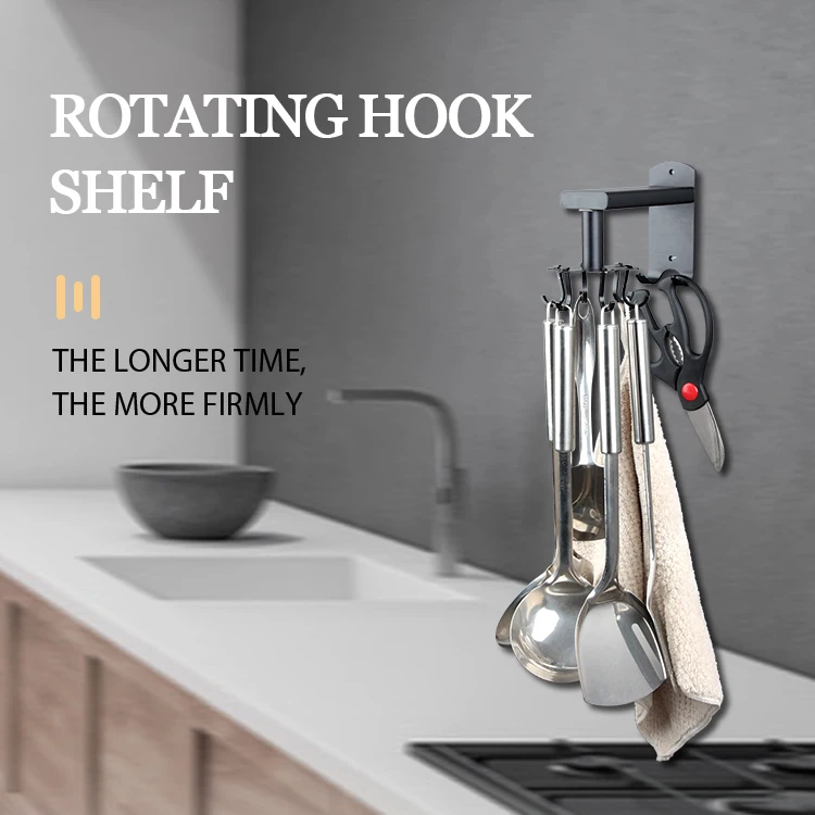 New Bathroom Kitchen Home Aluminum Wall Mounted Storage Rotating Hook