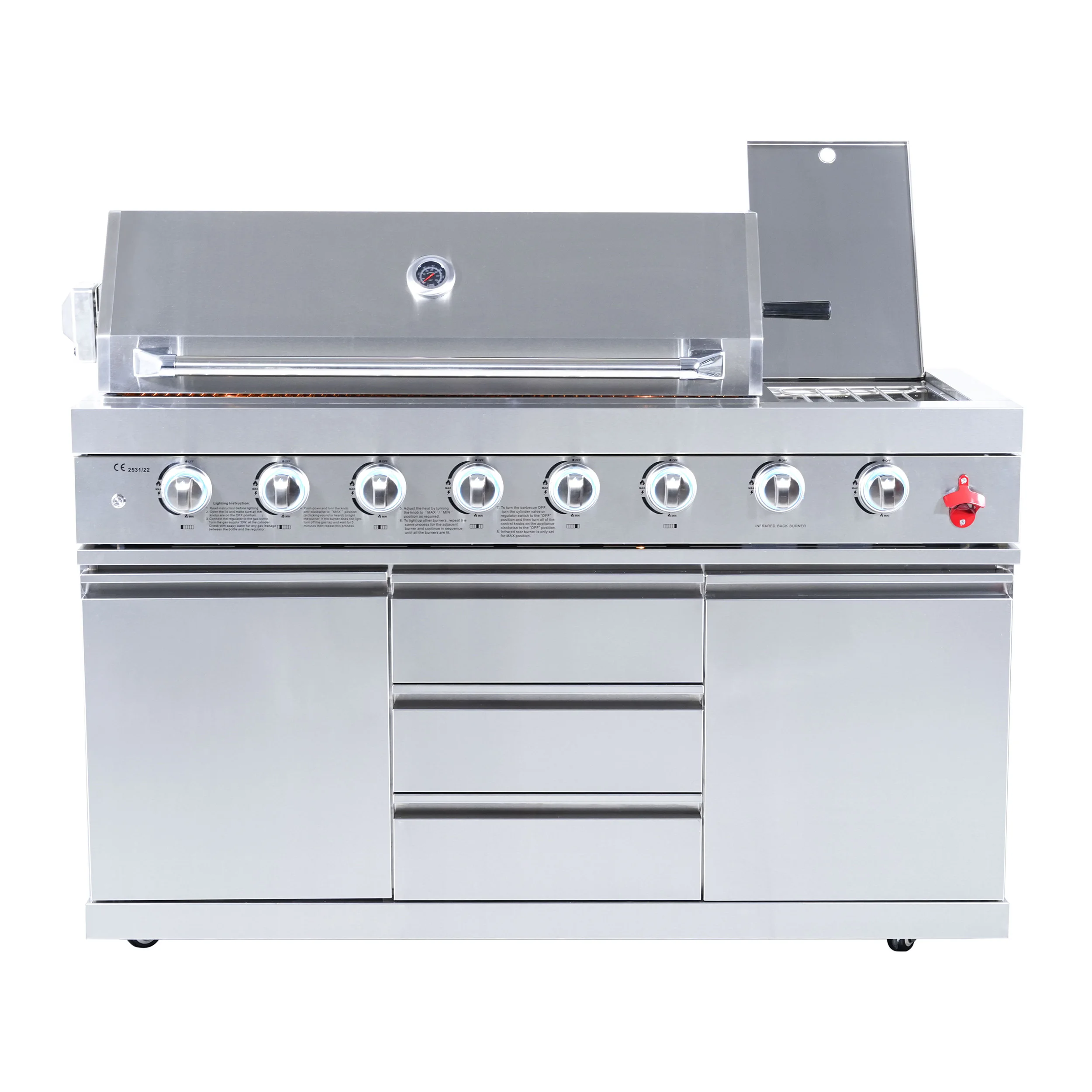 High Quality 6-Burner Freestanding Gas Grill for Outdoor Barbecue Featuring Infrared Back Burner