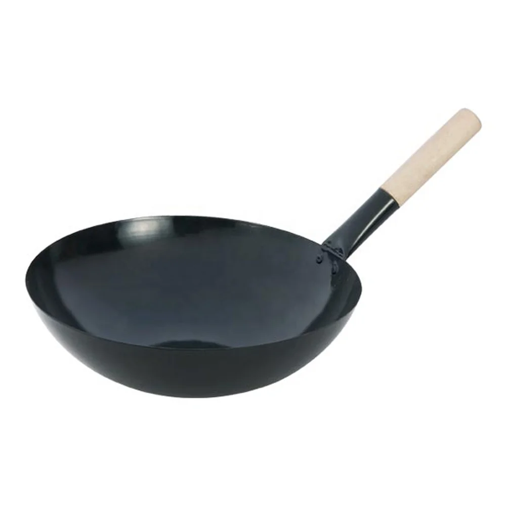 Cast Iron Enamel Wok with Wooden Handle 32 cm Round Fry Pan Health Feature Stainless Steel and Carbon Steel Material
