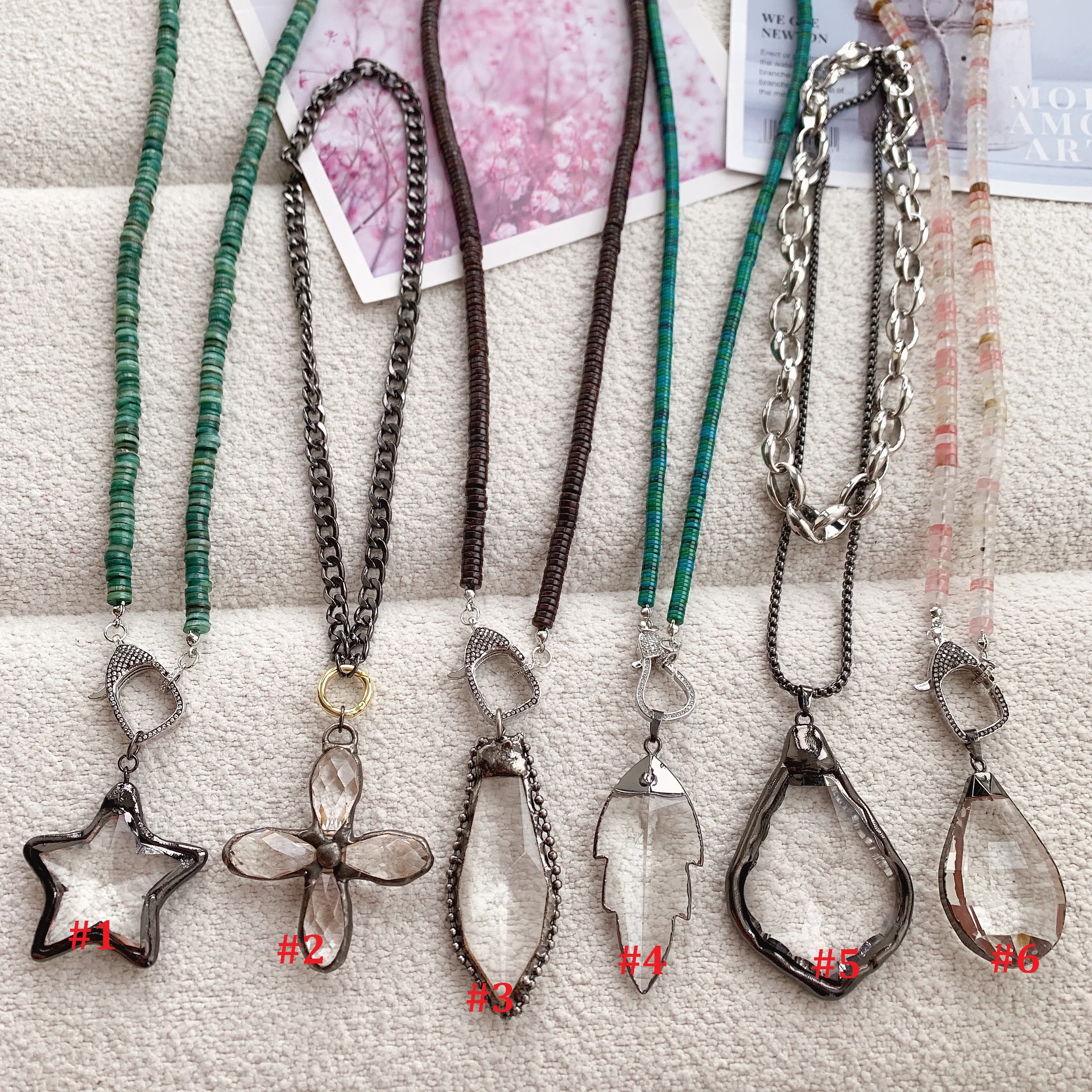 LS-L1942 Fantastic Malachite Cherry Quartz Beaded Necklace Star