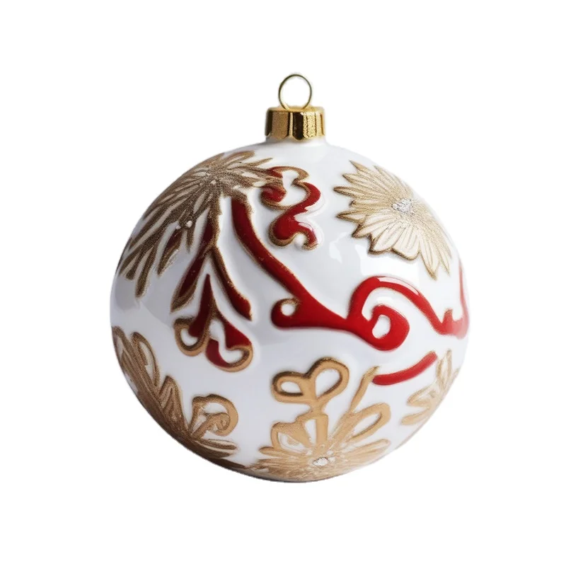 Toptan El İşçiliği Kar Tanesi Baskılı Noel Süsü Top Custom Unique Noel Ağacı Seramik Top Süsleri