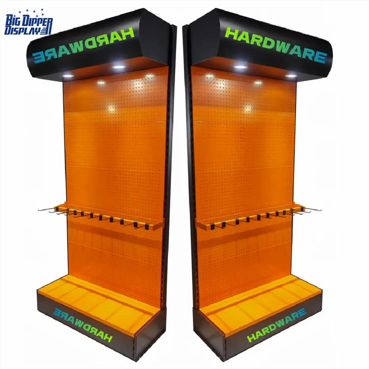 Custom Metal Hardware Store Display Racks Stands Floor Style Pegboard Display Stand Ferreteria Hooks Shelves Steel Iron Retail