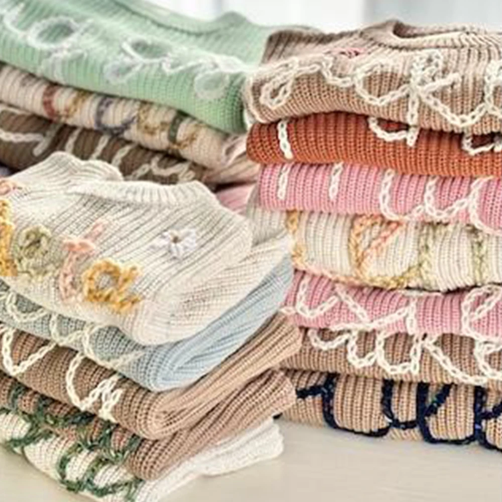 Wholesale Winter Warm Jumper Kids Solid Color Custom Logo Knit Baby