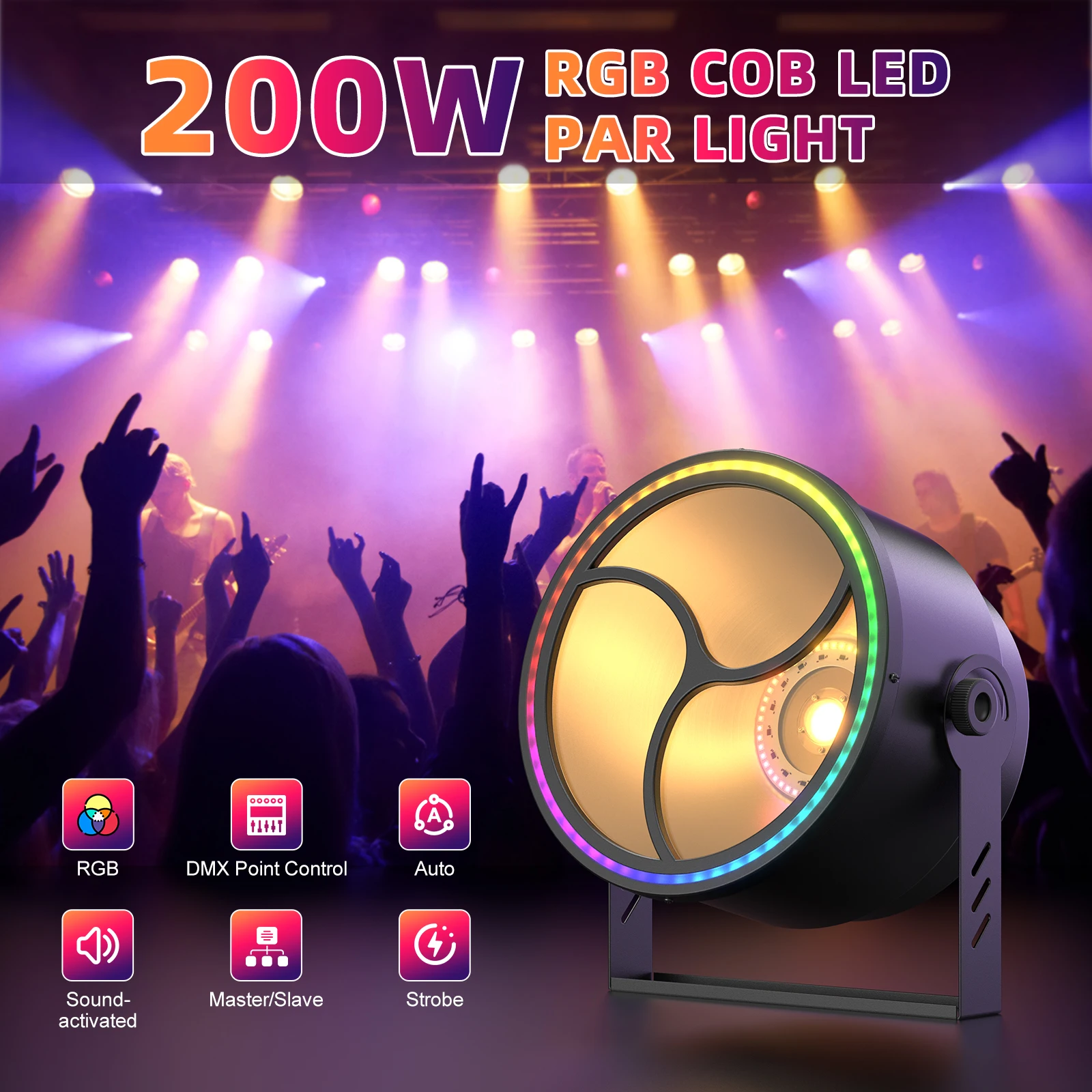 200W Retro COB LED Par Light - RGB Stage Lighting for Concerts, DJ
