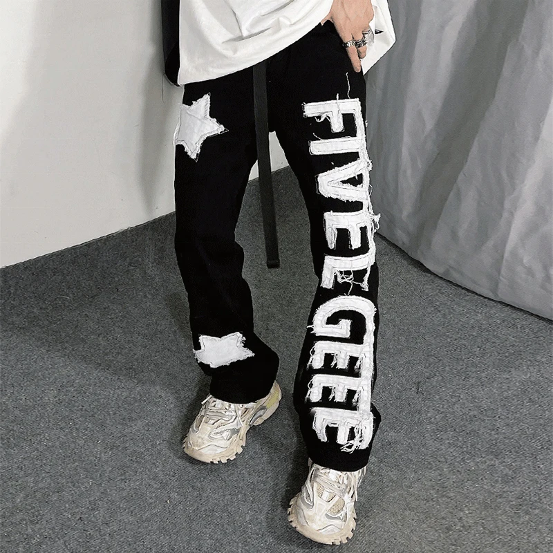 Custom Joggers Applique Graphic Embroidered Patches Slogan Straight