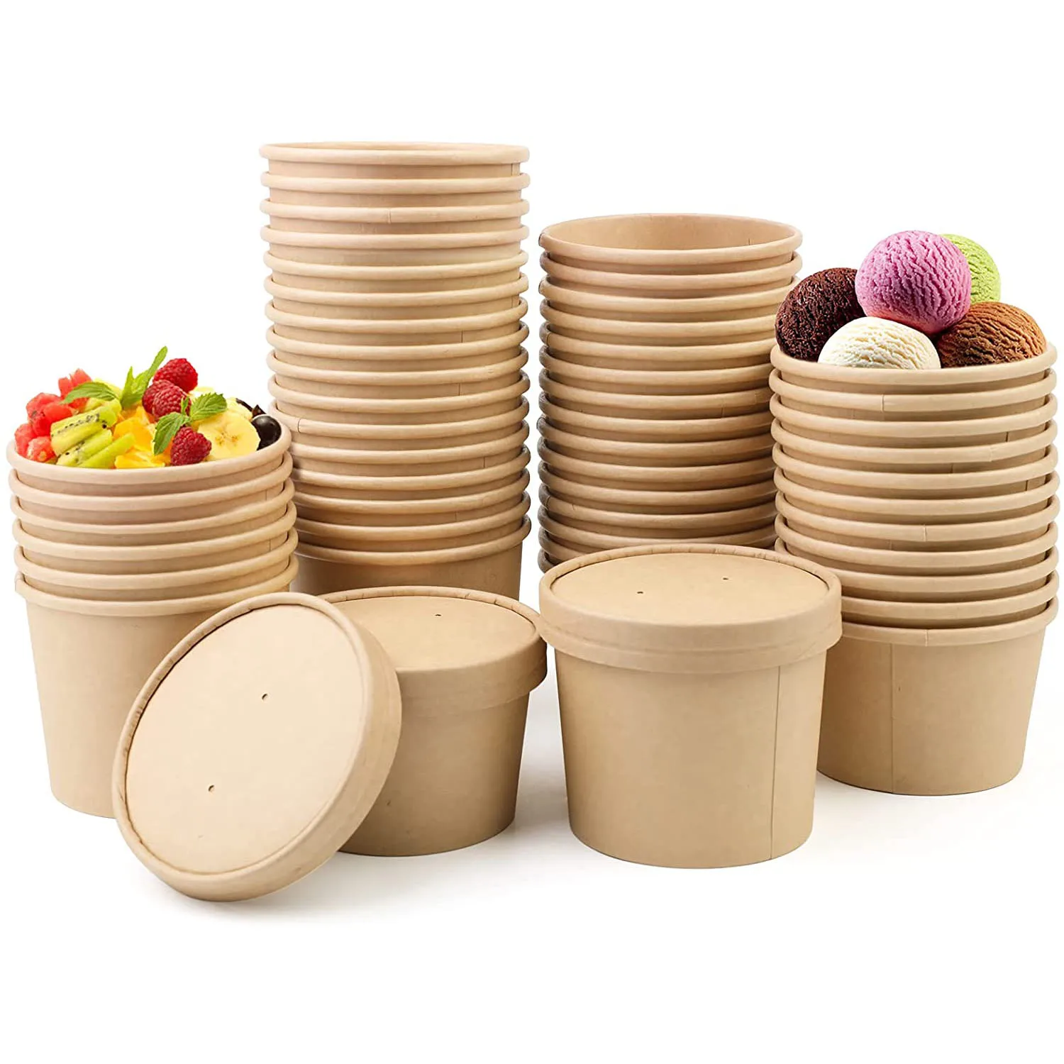 Round Disposable Salad Bowls With Lids , Durable Take Away Paper