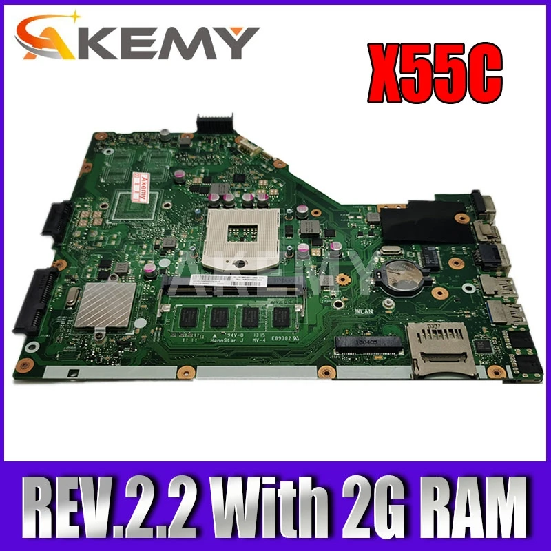 Akemy X55VD Motherboard Laptop Motherboard X55VD X55C X55CR X55V Mainboard SLJ8E REV.2.2 2G RAM for Asus