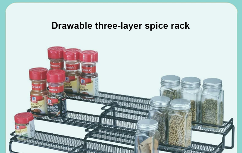 3-Tier Metal Spice Rack Drawer Organizer Standing Type for Under-Sink Storage and Shelf Use