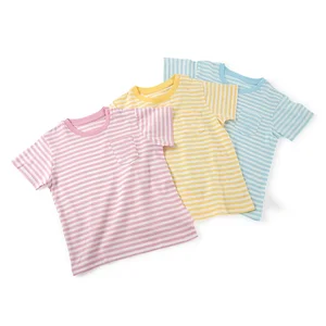 Good Quality Customization Summer 100% Cotton Boys T-shirts Striped Carton Embroidery Short Sleeve Children T-shirts