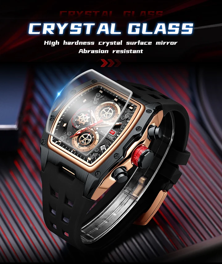 MINI FOCUS 0473 Fashion Men Silicone Waterproof Quartz Watch Multi-function Chronograph Men's Luminous Calendar Wristwatches