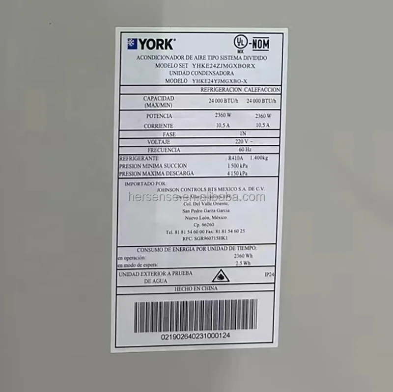 Smart WiFi Control BTU 24000 Wall-Mounted Split AC York USA Mexico Philippines Air Conditioners 220v 60Hz 2.5hp