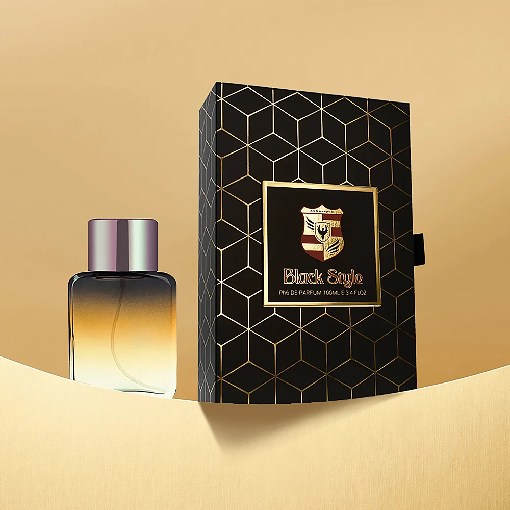 Customized Design Black Double Door Hard Cardboard Paper Empty Perfume Bottle Box Luxury Gift Perfume Packaging Box manufacture