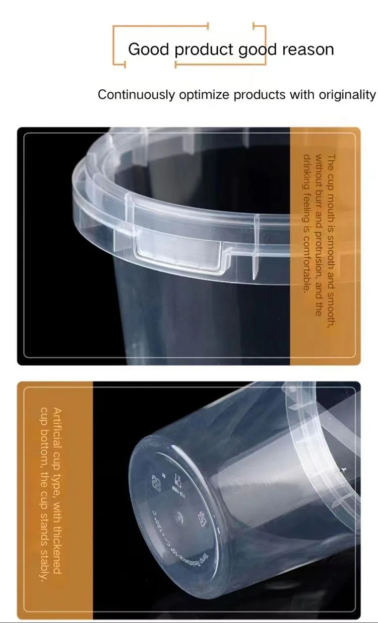 Custom 32oz Clear Fruits Buckets Cups With Handle Wholesale Disposable