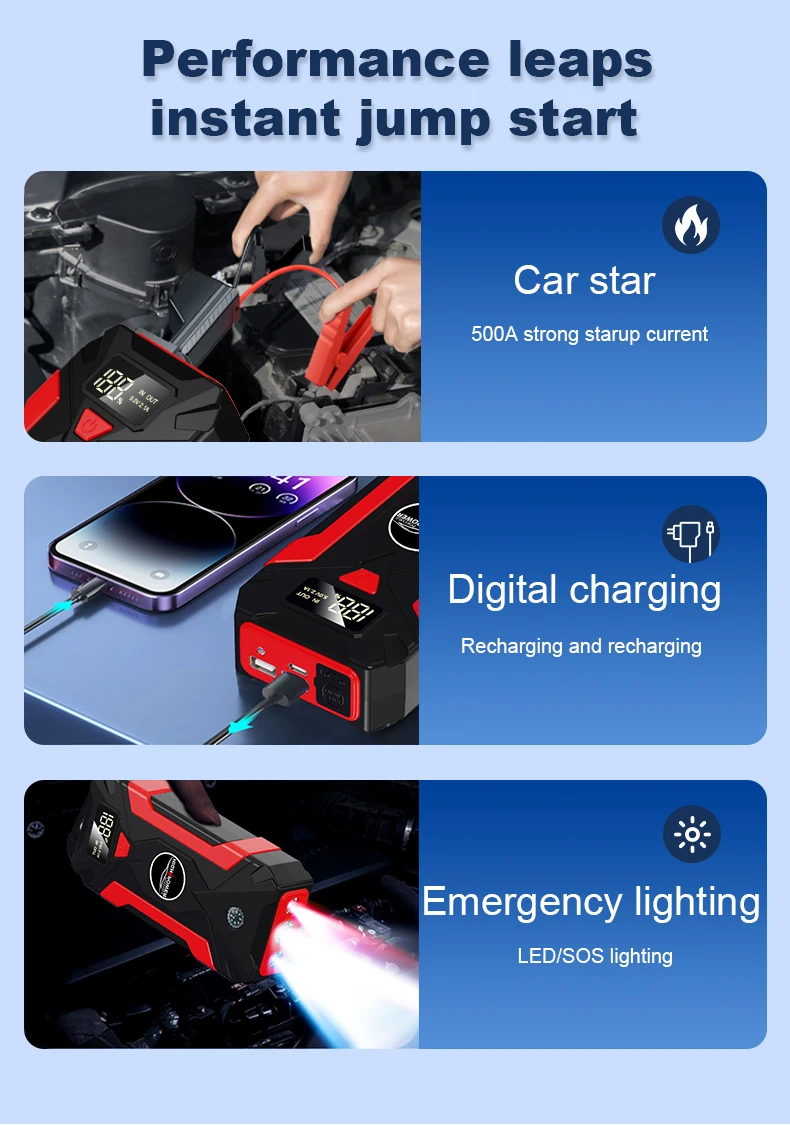 Portable Mini Jump Starter With 12V Lithium Battery Power Bank With air Compressor Booster Charger for Car Jump Starter