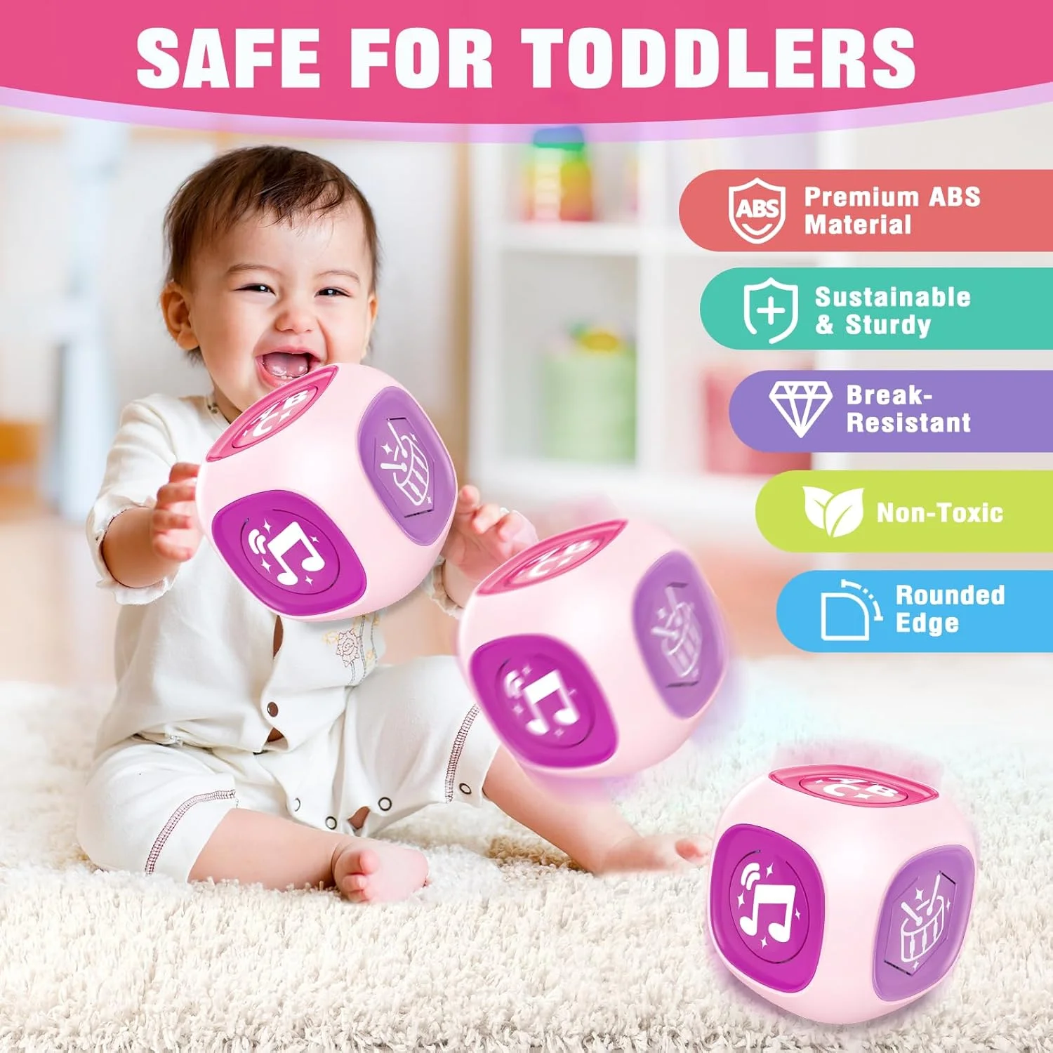 Magic Cube Music Toy for Baby and Toddler Includes 5 Instrument Sounds 8 Mozart Songs and Lights details