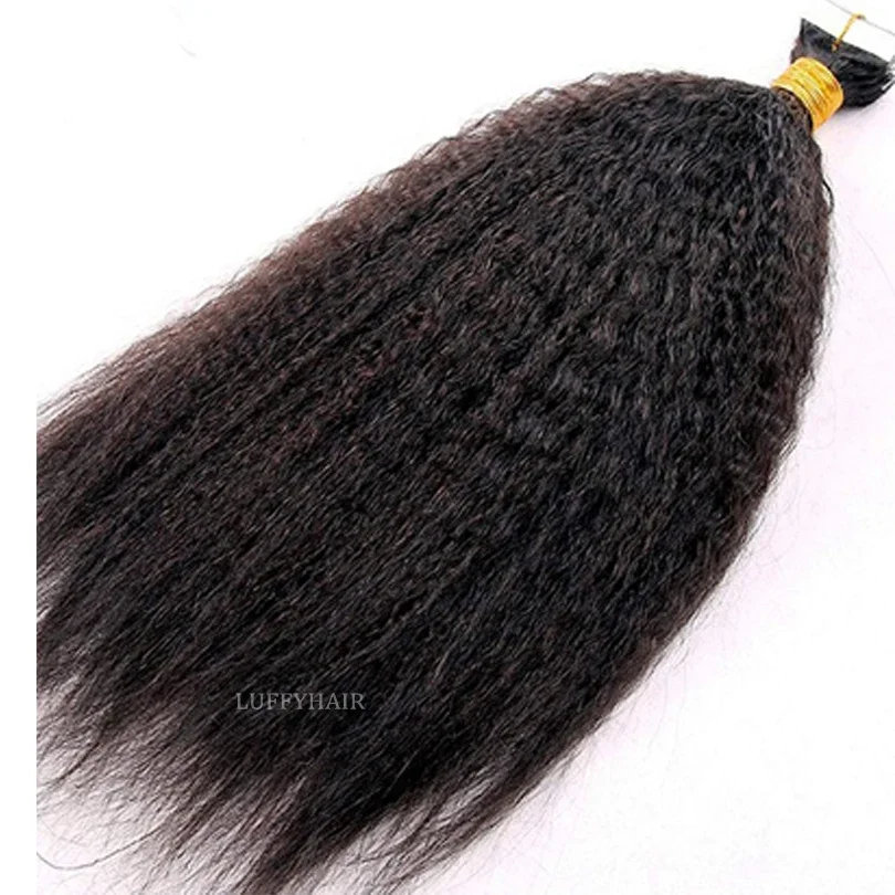 40 pezzi nastro in estensioni per capelli umani Kinky lisci trama della pelle adesivo invisibile grossolano Yaki capelli colore marrone_voghion.com