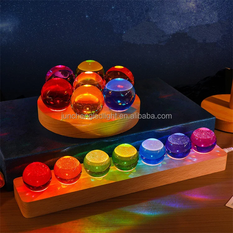 led night light 3d crystal ball colorful glass beads