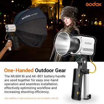 Godox ML60IIBi Bi-Color COB LED Video Light App Control Photography Lighting with Battery Accessory Kit AK-B01 Bracket Handle detail image
