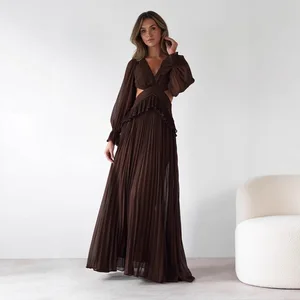 2025 Europe United States New Women's Party A-Line Floor-Length Breathable V-neck Long Sleeve Natural Waist Summer Dress
