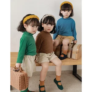 YOEHYAUL Q2718 Fall New Arrival Wholesale Toddler Baby Clothing Solid Long Sleeve T-Shirt Kids Top for Girls