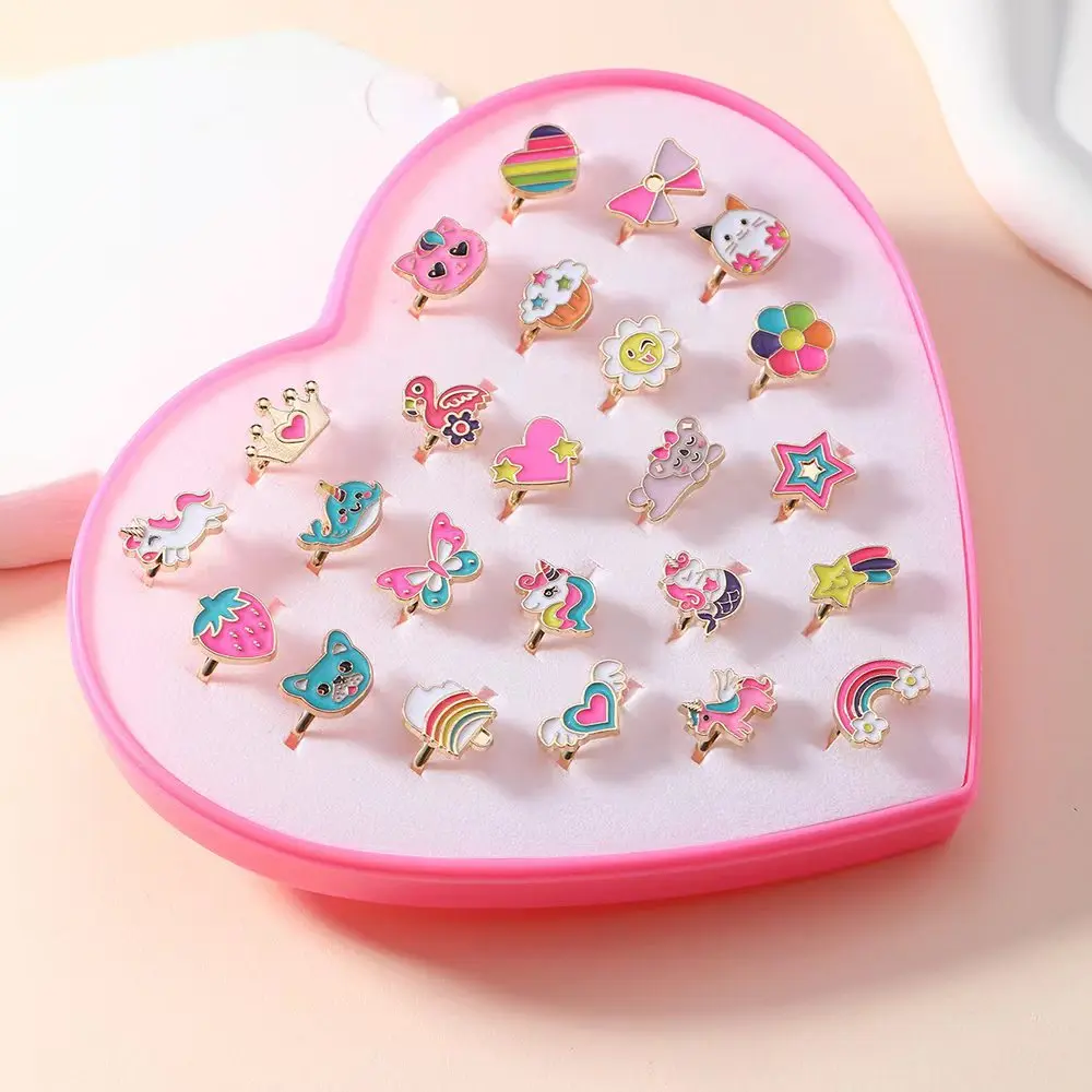 Little Girl Jewel Rings in Box, Adjustable, No Duplication, Girl Pretend Play and Dress Up Rings