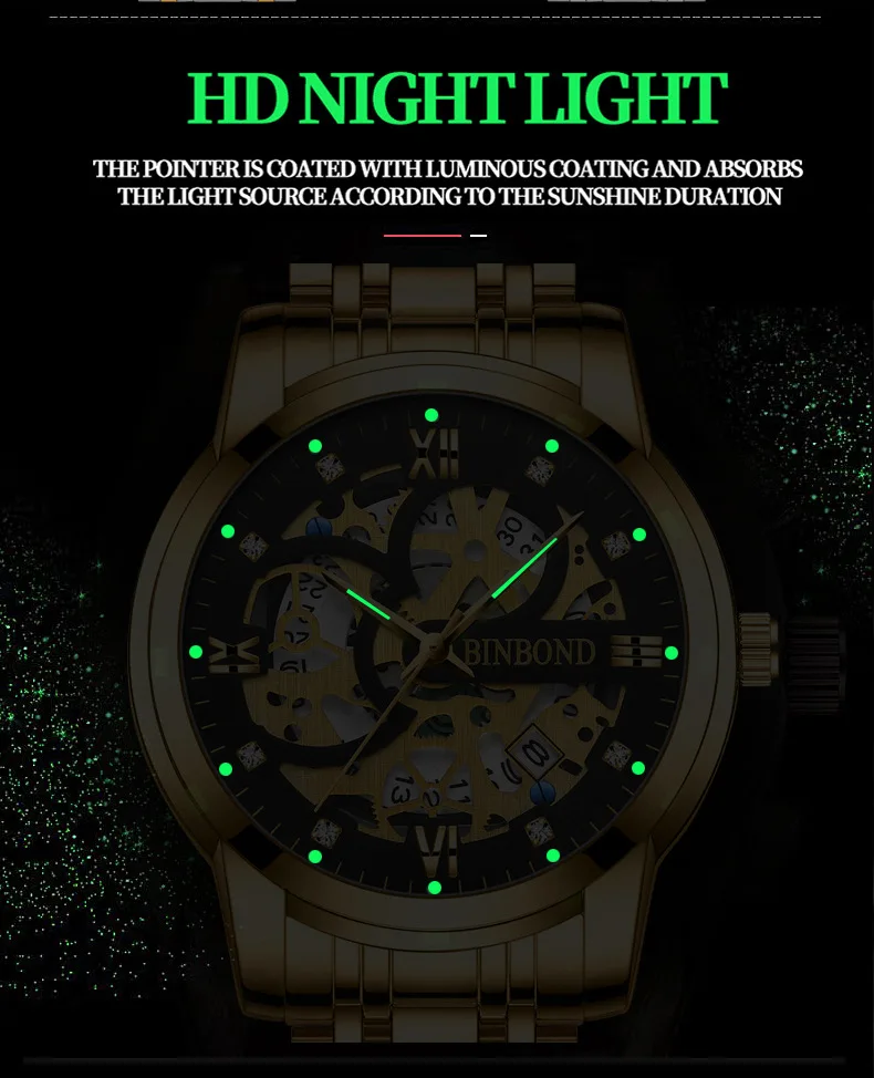 Binbond 6656 Popular Men's Quartz Watches 3ATM Waterproof Week Auto Date High Quality Watch Fashion Luminous Hands Wristwatches