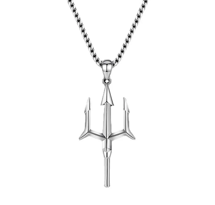 Hiphop Sea King Trident Pendant Necklaces Men Simple Stainless
