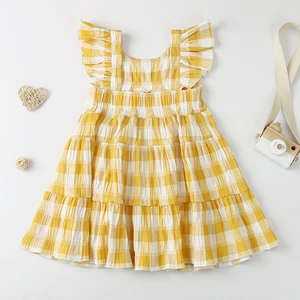 Summer Baby Clothes 100% Cotton Wrinkled Cloth Dress Petal Sleeve Ruffles Girl Dresses