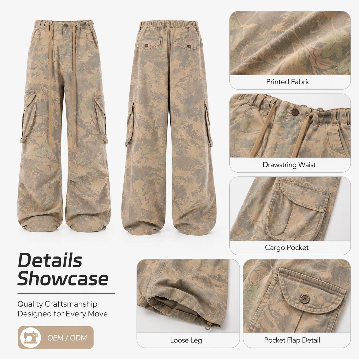 Custom Logo Print Light Oversized Straight Low Waist Drawstring Wide Leg Loose Parachute Versatile Casual Cargo Pants Women's