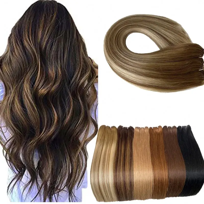 2023 Wholesale Unprocessed Machine Weft 100% Human Hair Extension Virgin Bundle Hair Raw Ponytail Remy Vendors Hair Weft