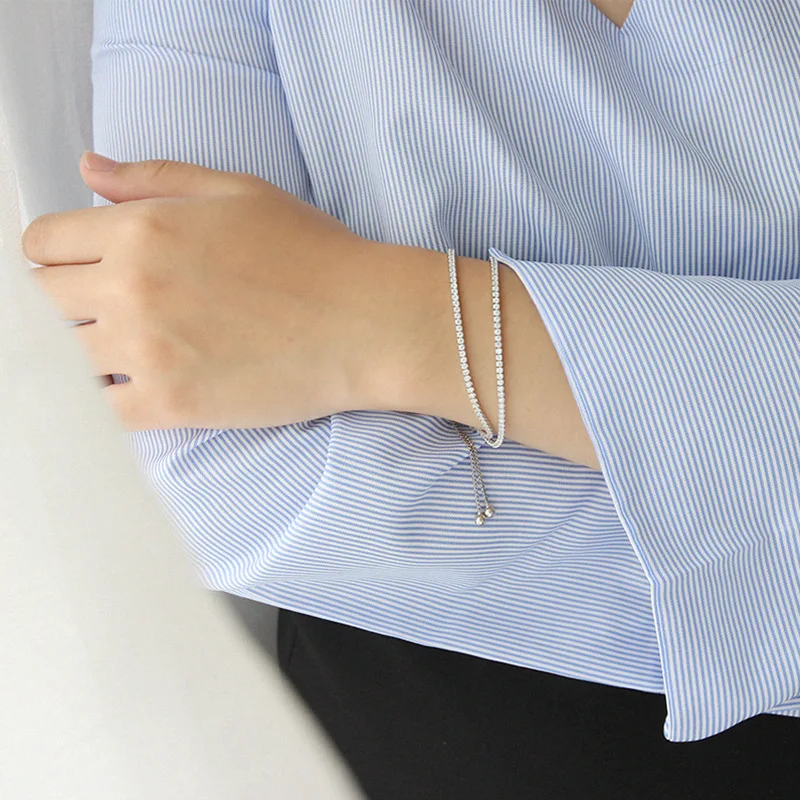 Real Sterling Silver Women Bracelets Clear Stone CZ  Double Layer Cup Chain Adjustable Tennis Bracelet Silver 925 Jewelry